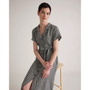 New Quince 100% European Linen Button Front Dress in Gingham Medium